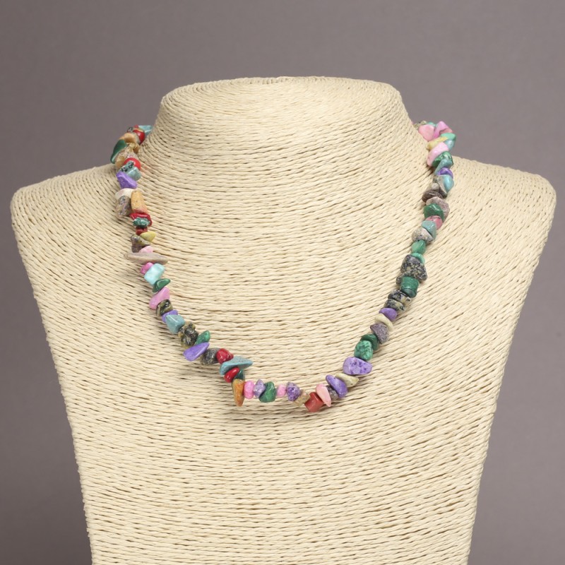 Assorted Stone Chip Necklace, diameter 6-8mm+-, length 45cm+- with Extension Chain