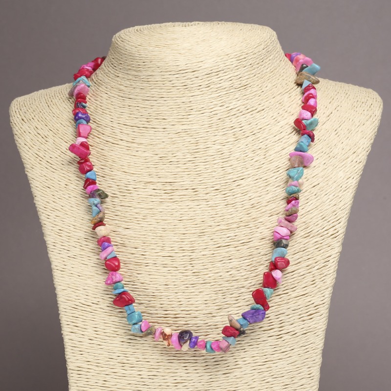Tinted Stone Assorted Chip Necklace, diameter 6-10mm+-, length 45cm+- with Extension Chain