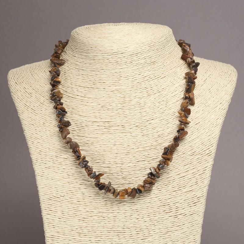 Natural Tiger's Eye Chip Necklace, diameter 6-10mm+-, length 45cm+- with extension chain