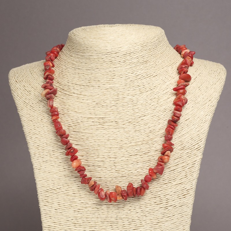 Natural Coral Chip Necklace, diameter 6-8mm+-, length 45cm+- with extension chain