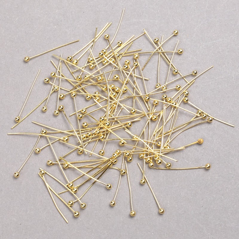 Ball-Cap Head Pins Findings, Lemon Gold Metal, length 20mm 250g