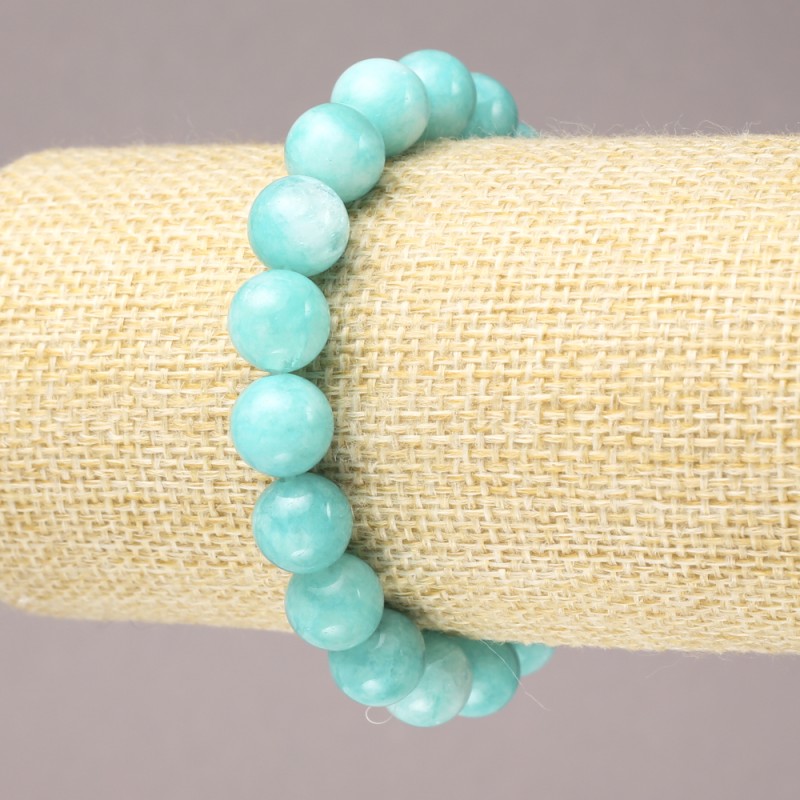 Natural Aquamarine Smooth Bead Elastic Bracelet, diameter 10mm+