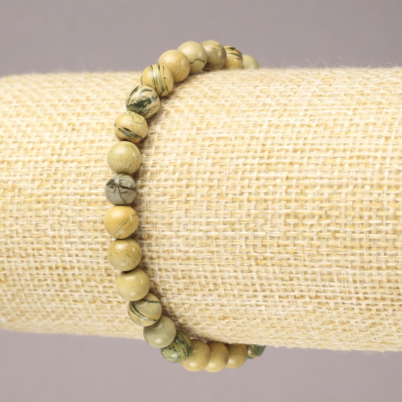 Stretch Bracelet with Natural Yellow Jasper Stone, Smooth Round Beads, 6mm+ Diameter