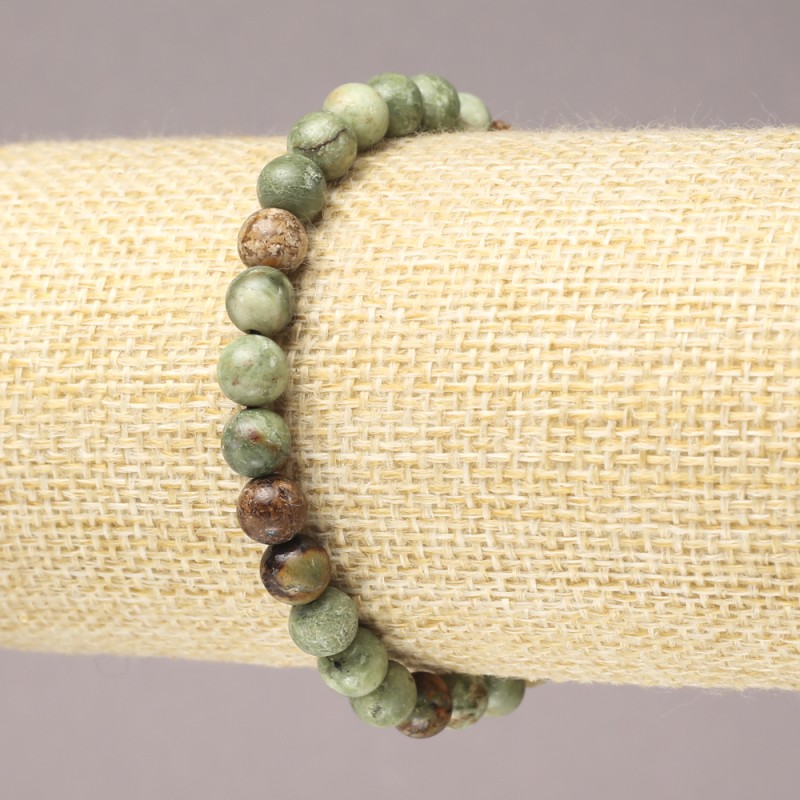 Green Jasper Natural Stone Bracelet on Elastic Band, Smooth Round Beads, 6mm+ Diameter