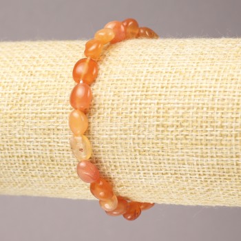 Carnelian Natural Stone Bracelet on Elastic Band, Tumbled Beads, 9x7mm+ Diameter
