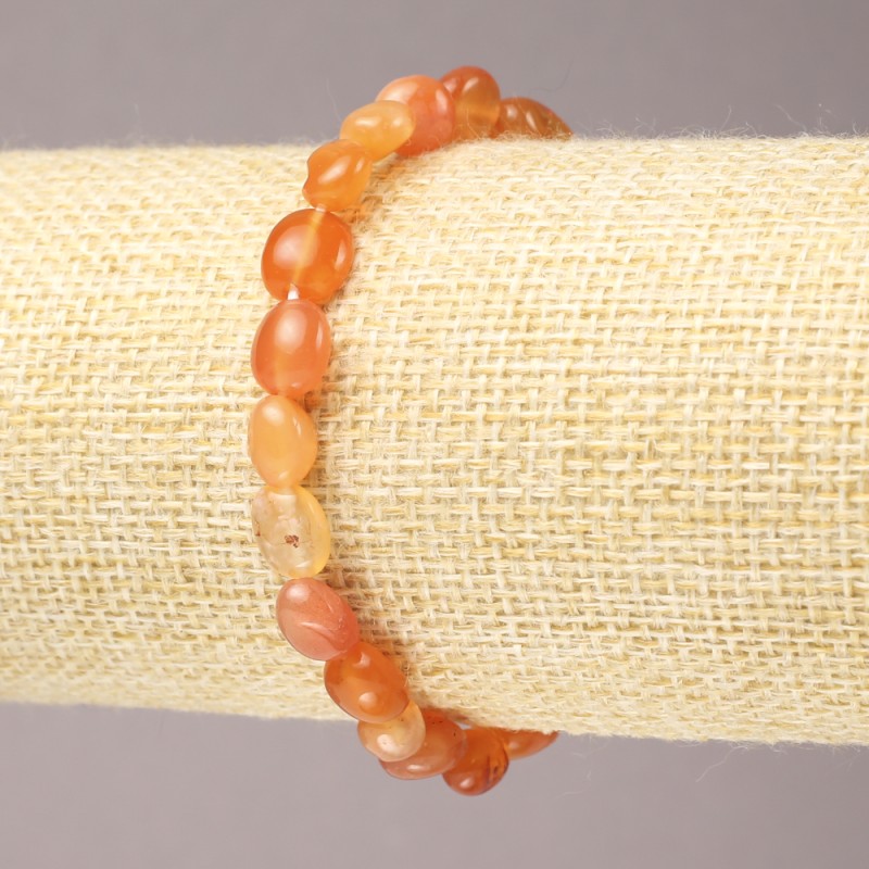 Carnelian Natural Stone Bracelet on Elastic Band, Tumbled Beads, 9x7mm+ Diameter