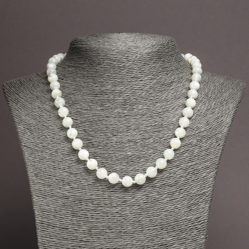 Natural Mother-of-Pearl Necklace, Milky White, 7.5mm+/- Diameter, 45cm+ Length