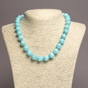 Aquamarine Natural Stone Necklace, Smooth Round Beads, 12mm+/- Diameter, 45cm+ Length