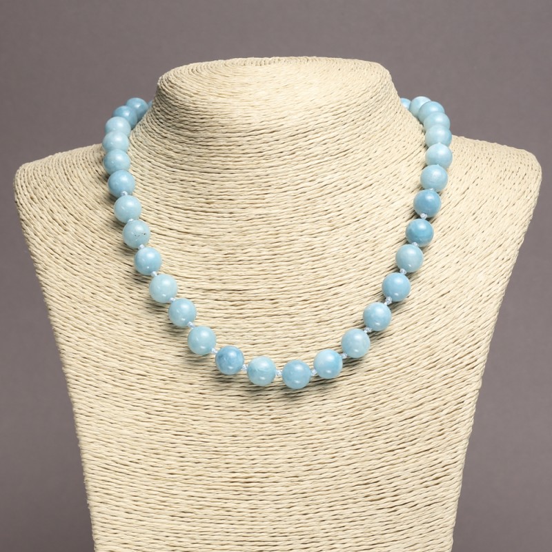 Aquamarine Natural Stone Necklace, Smooth Round Beads, 10mm(+/-) Diameter, 45cm+ Length