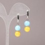 Earrings with Natural Aquamarine and Citrine Stone, Diameter 10mm+/-, Length 40mm+