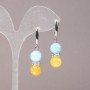 Earrings with Natural Aquamarine and Citrine Stone and White Rhinestones, Diameter 10mm+/-, Length 43mm+