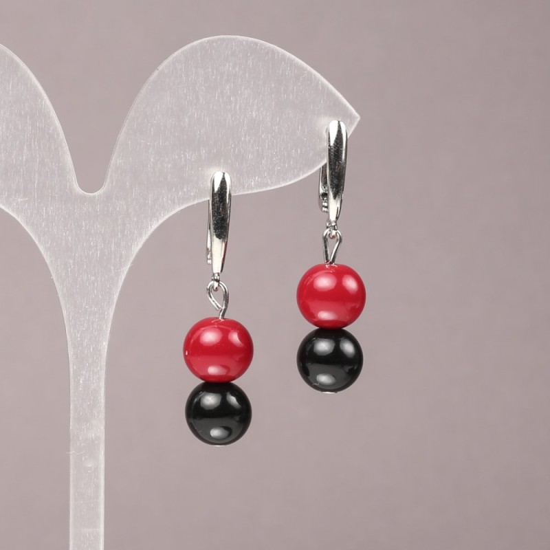 Coral and Agate Earrings (each) with smooth beads, diameter 10mm ±, length 40mm ±