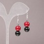 Earrings with Coral (artificial) and Agate (pressed), Smooth Ball, Diameter 10mm+/-, Length 40mm+