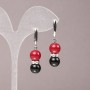 Earrings with Coral (artificial) and Agate (pressed) and White Rhinestones, Smooth Ball, Diameter 10mm+/-, Length 42mm+