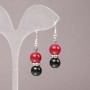 Earrings with Coral (artificial) and Agate (pressed) and White Rhinestones, Smooth Ball, Diameter 10mm+/-, Length 42mm+