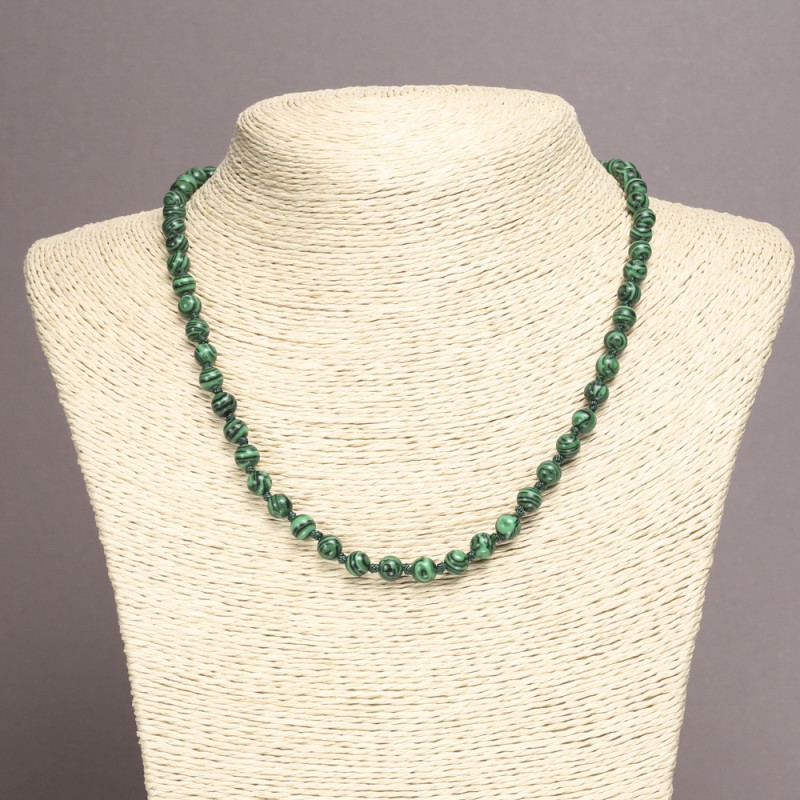 Necklace with Malachite (pressed), Smooth Ball, Diameter 6mm+/-, Length 45cm+