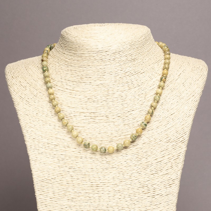 Necklace with Natural Yellow Jasper Stone, Smooth Ball, Diameter 6mm, Length 45cm+