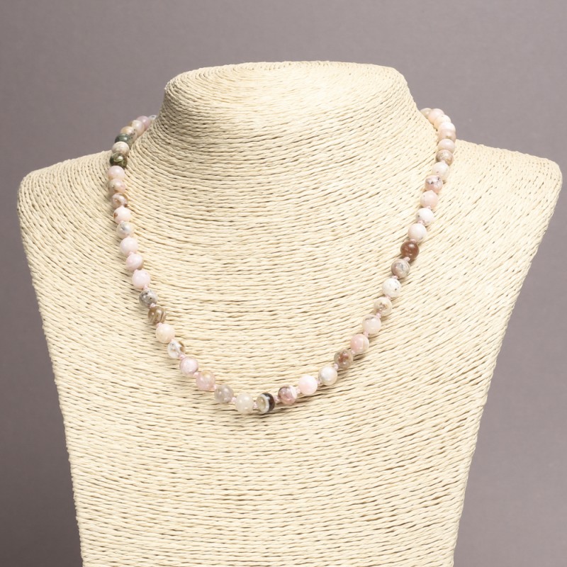 Necklace with Natural Pink Opal Stone, Smooth Ball, Diameter 6mm+/-, Length 45cm+