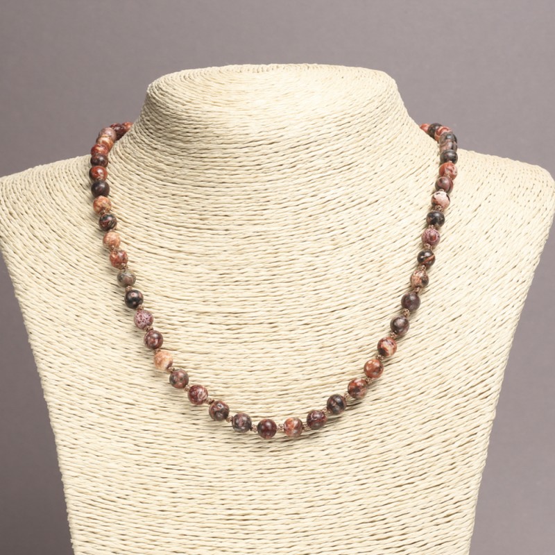 Necklace with Ocean Jasper, Smooth Ball, Diameter 6mm+/-, Length 45cm+