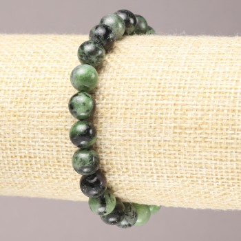 Bracelet on Elastic Band, Natural Zoisite Stone, Smooth Ball, Diameter 8(+/-)mm