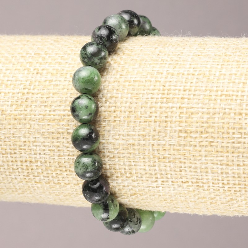 Bracelet on Elastic Band, Natural Zoisite Stone, Smooth Ball, Diameter 8(+/-)mm