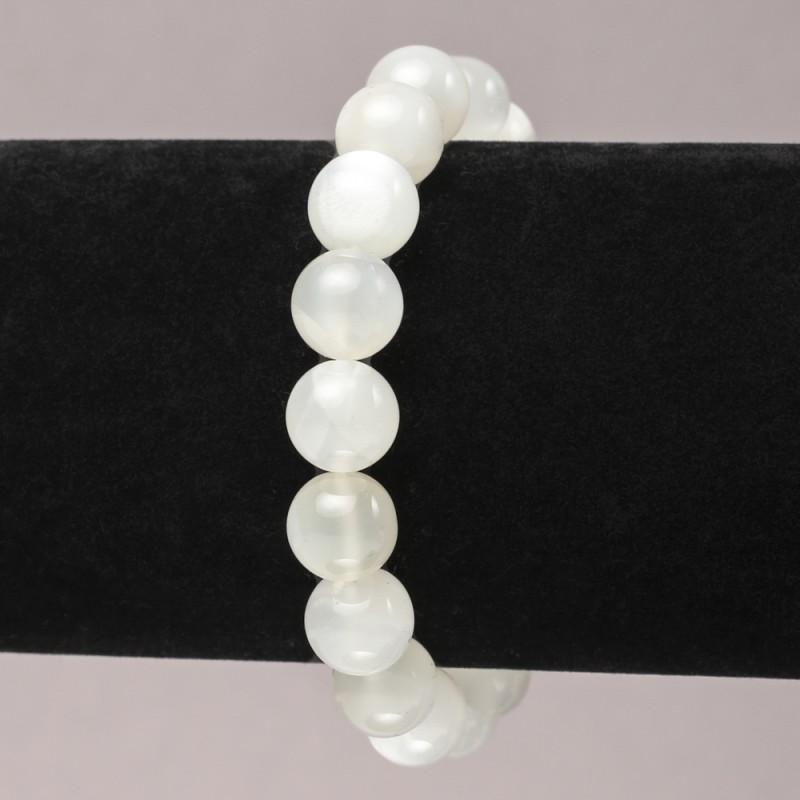 Stretch Bracelet with Natural Adularia Stone, Smooth Round Beads, 10mm+