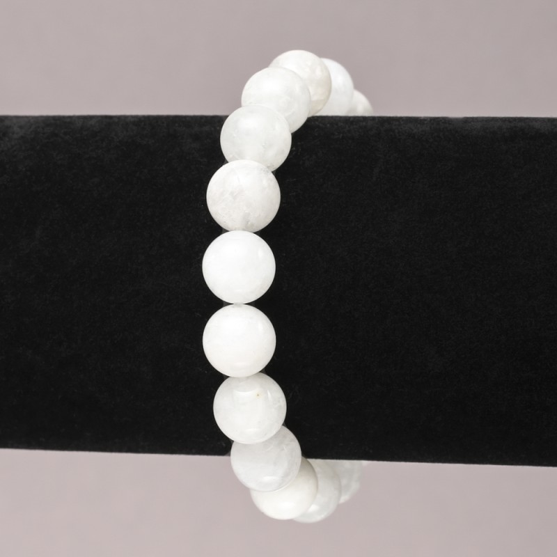 Stretch Bracelet with Natural Adularia Stone, Smooth Round Beads, 10mm+