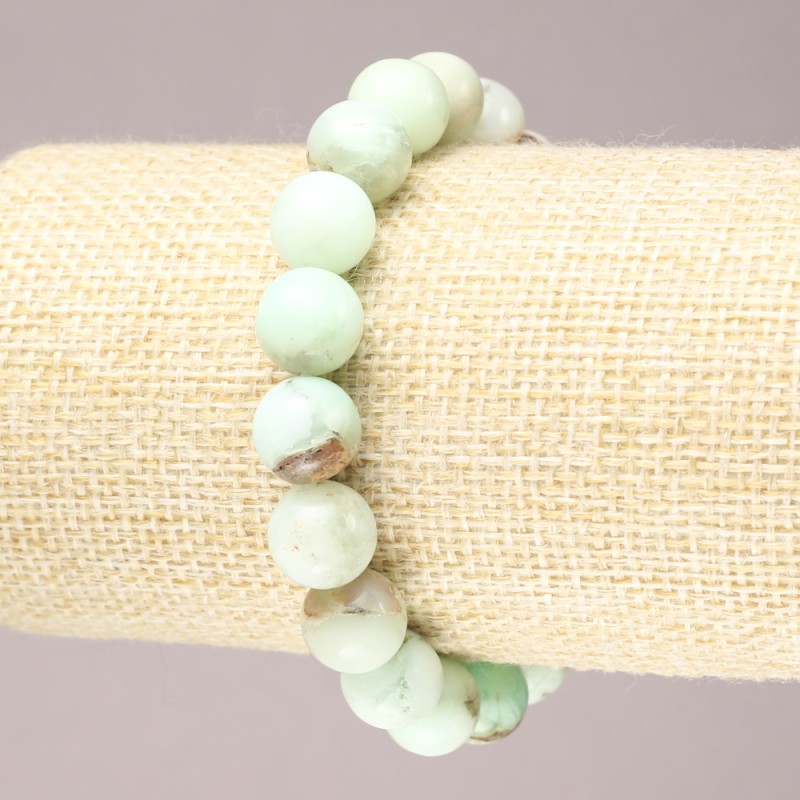Elastic Bracelet with Natural Chrysoprase Stone, Smooth Round Beads, 10mm+