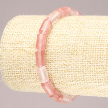 Elastic Bracelet with Natural Chalcedony Stone, Smooth Cylinder Beads, 10x6mm+