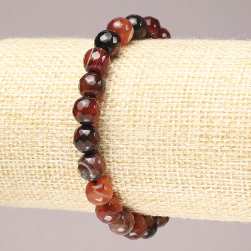 Brown Agate Faceted Bead Stretch Bracelet, 8mm+
