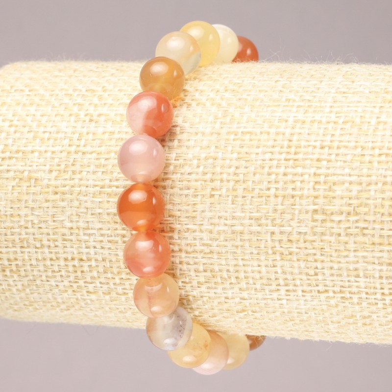 Orange Agate Smooth Bead Stretch Bracelet, 8.5mm+