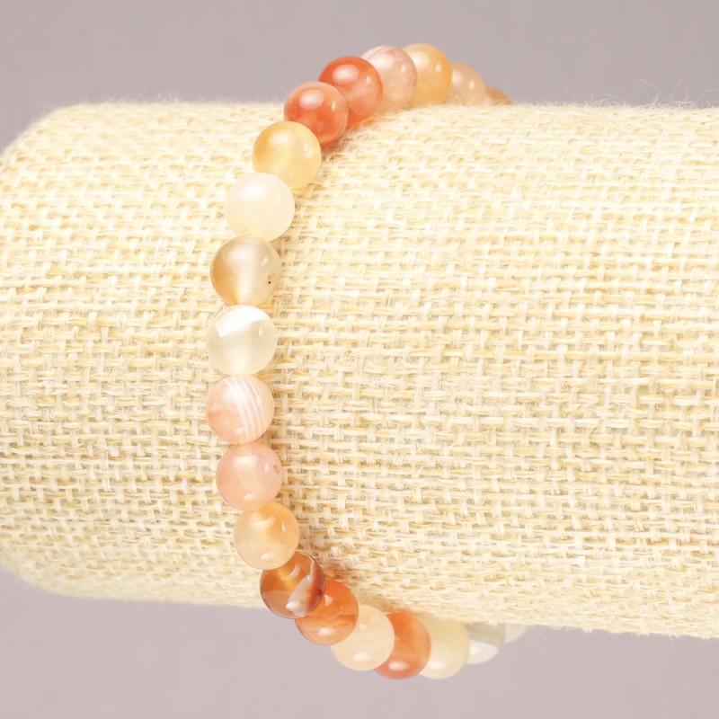 Orange Agate Smooth Bead Stretch Bracelet, 6.5mm+