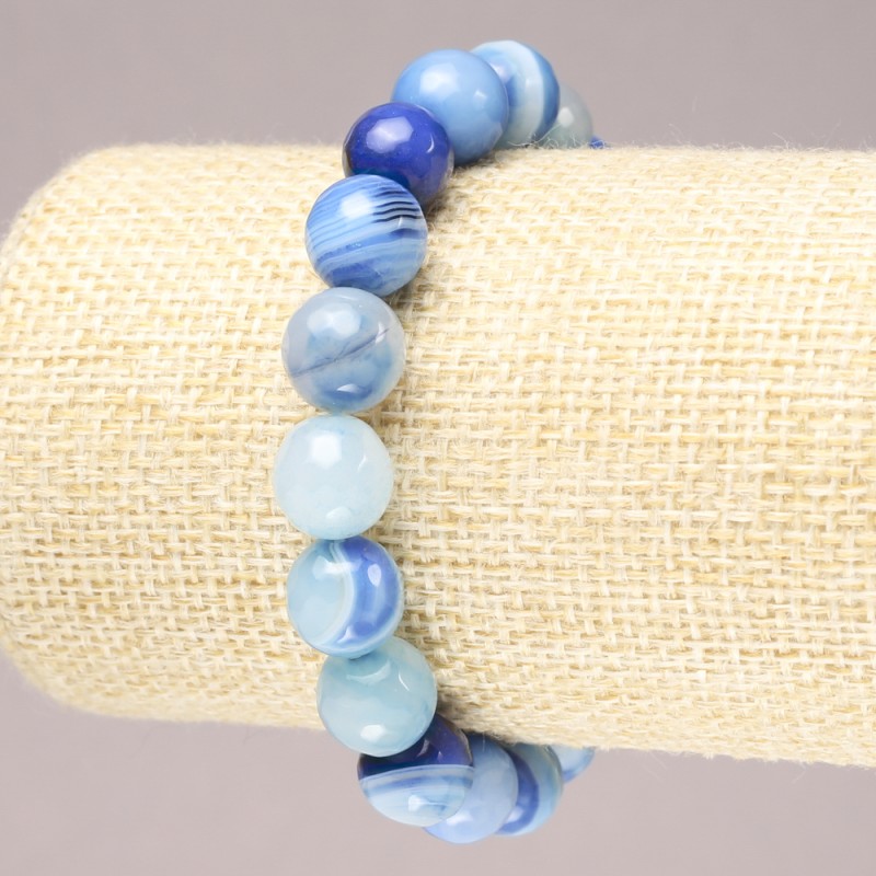 Light Blue Agate Faceted Bead Stretch Bracelet, 10mm+