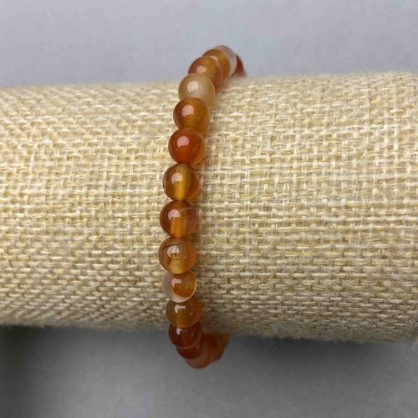 Carnelian Smooth Bead Stretch Bracelet, 6mm+/-