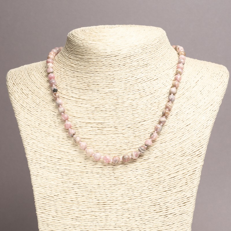 Rhodochrosite Smooth Bead Necklace, 6.5mm+/-, 45cm+