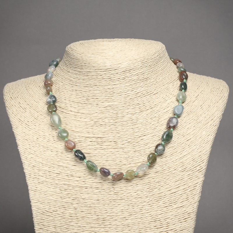 Necklace made of natural jasper multicolor tumbled stones, diameter 8x10mm, length 45cm