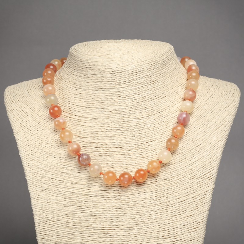 Natural Stone Necklace Orange Agate Smooth Round Beads, Diameter 10.5mm+-, Length 45cm+