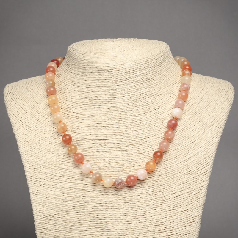Natural Stone Necklace Orange Agate Smooth Round Beads, Diameter 8.5mm+-, Length 45cm+