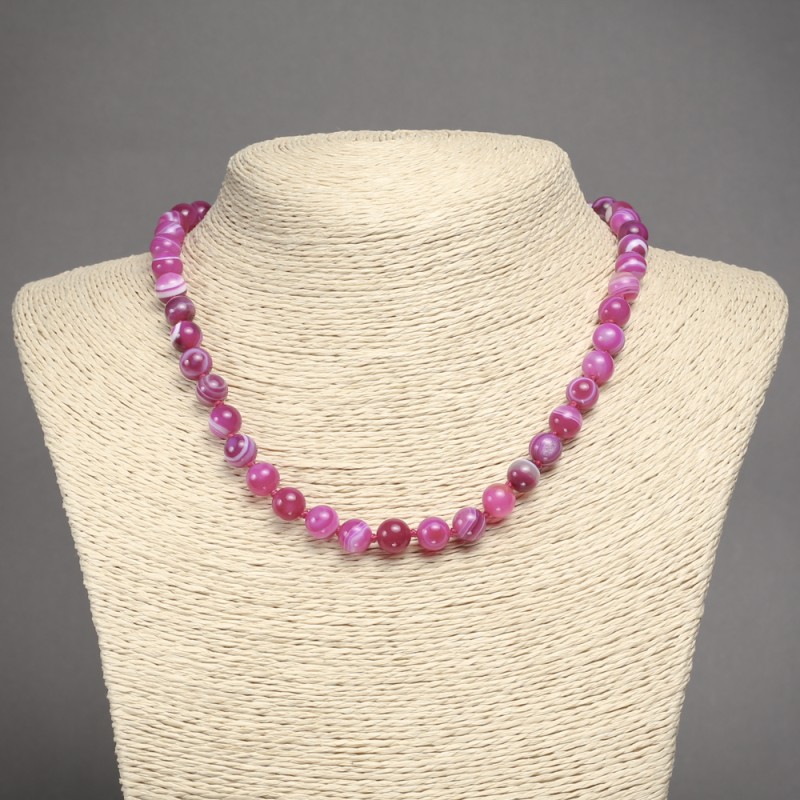 Raspberry Agate Necklace Smooth Round Beads, Diameter 8mm+-, Length 45cm+