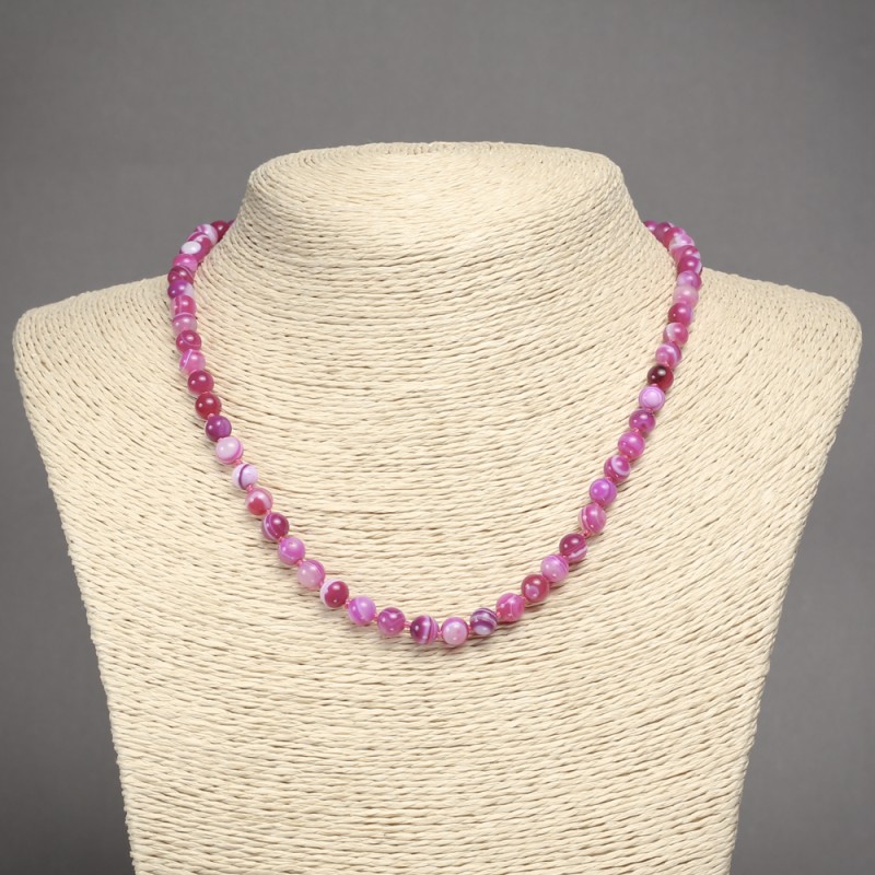 Raspberry Agate Necklace Smooth Round Beads, Diameter 6mm+-, Length 45cm+