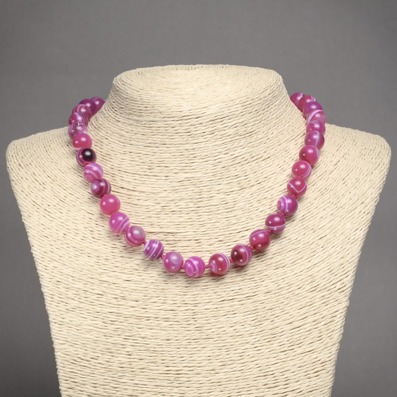 Raspberry Agate Necklace Smooth Round Beads, Diameter 10mm+-, Length 45cm+