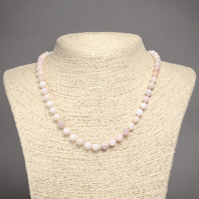 Natural Stone Necklace Pink Opal Smooth Round Beads, Diameter 6(+-)mm, Length 45cm+