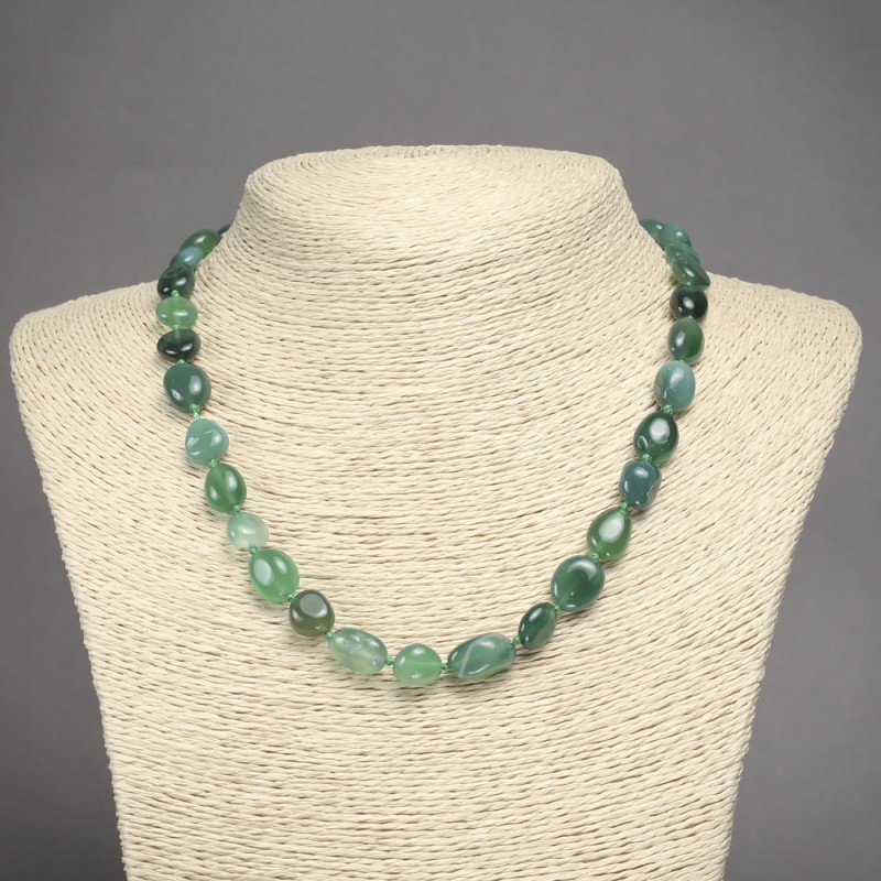 Natural Stone Necklace Green Agate Tumbled Beads, Diameter 8x12(+-)mm, Length 45cm+