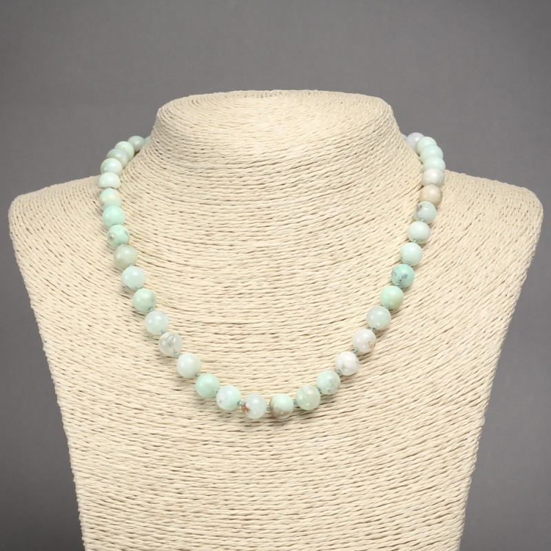 Natural Stone Necklace Larimar Smooth Round Beads, Diameter 8mm+-, Length 45cm+