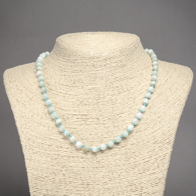 Natural Stone Necklace Larimar Smooth Round Beads, Diameter 6mm+-, Length 45cm+
