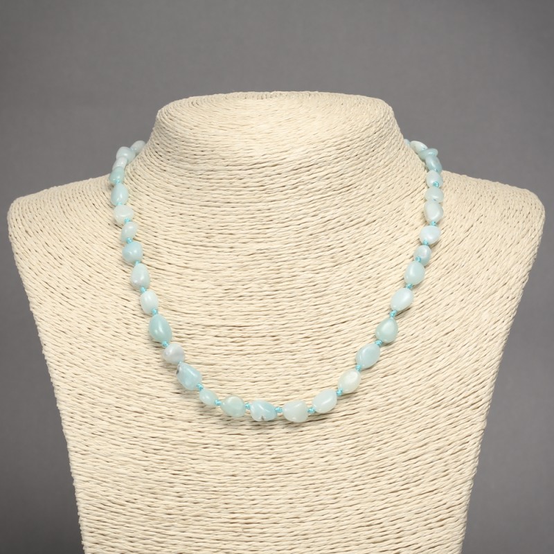 Natural Stone Necklace Larimar Tumbled Beads, Diameter 9x7mm+-, Length 45cm+