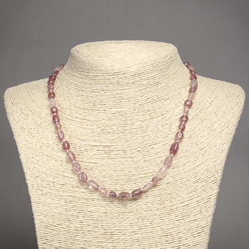 Necklace made of natural Strawberry Quartz, tumbled, diameter 8x6mm+/-, length 45cm+