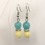 Earrings made of natural Aquamarine and Citrine with white rhinestones, faceted round beads, diameter 10mm+/-, length 46mm+