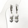 Earrings made of natural Cacholong, smooth round beads, diameter 8mm+/- with white rhinestones, length 40mm+
