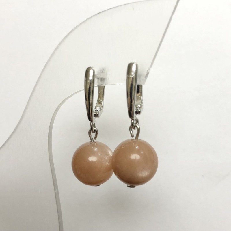 Earrings made of natural Selenite, smooth round beads, diameter 12mm+/-, length 32mm+